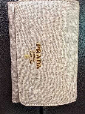 Prada Compact Saffiano Leather Card Case in Pale Pink with Gold Hardware